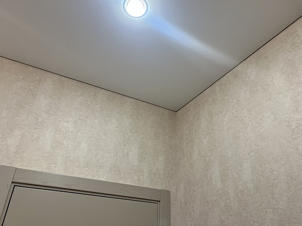 Одноуровневый матовый потолок в гостиной  фото 1