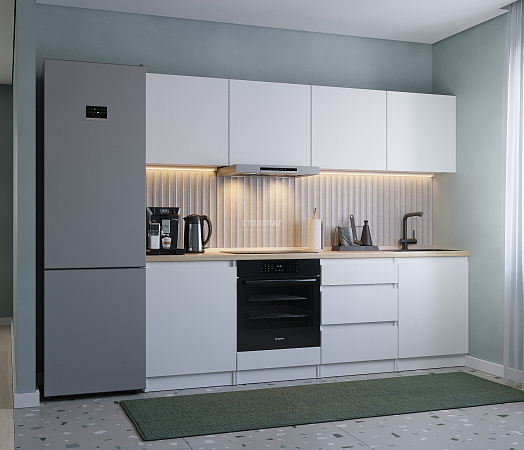 Установили прямую кухню с фасадами из белого ЛДСП фото 1