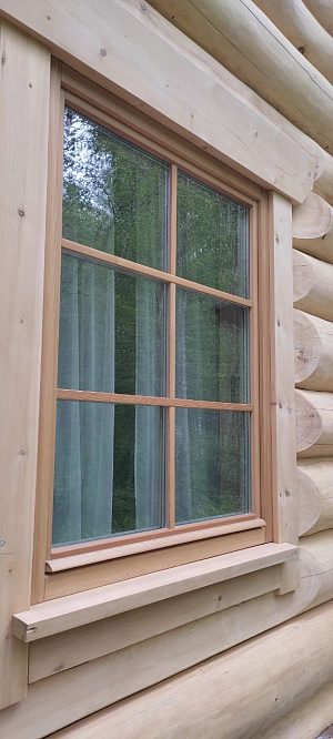 Остекление дома из бревна деревянными окнами фото 3