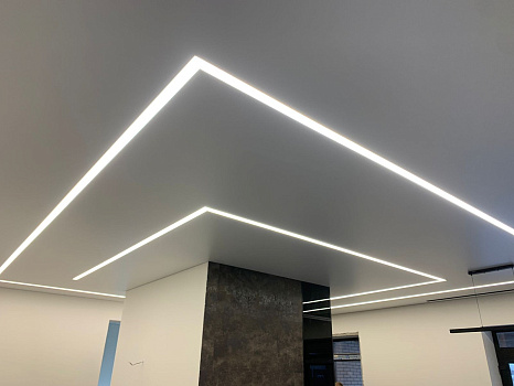 Натяжной потолок проект «Световые линии», 48 кв.м. фото