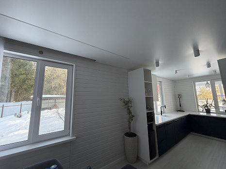 П-образная кухня с фасадами темно-синего и белого цвета фото