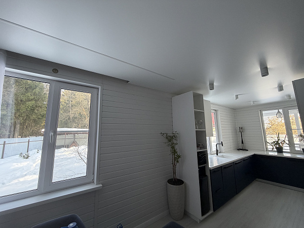 П-образная кухня с фасадами темно-синего и белого цвета фото 1