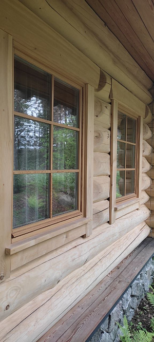 Остекление дома из бревна деревянными окнами фото 6