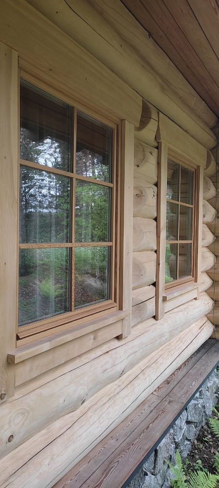 Остекление дома из бревна деревянными окнами фото 6